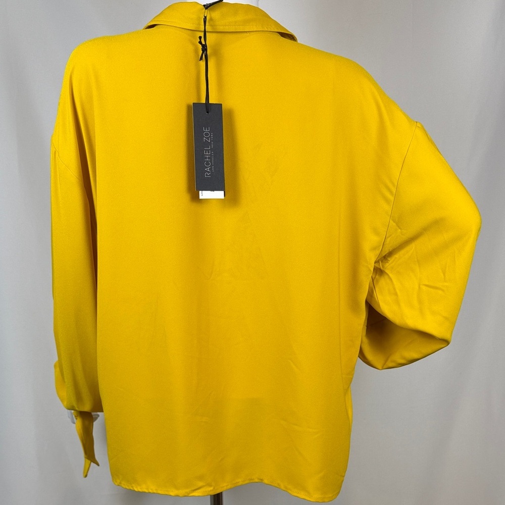 Rachel Zoe Mustard Yellow Button-Down Shirt with Tie Cuffs - Picture 4 of 8